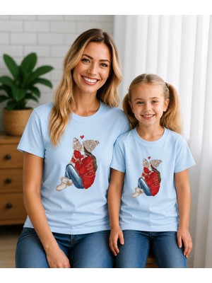 Vodexa Anne Kız Oversize Tişört Twin T-Shirt %100 Pamuk Rahat Kalıp (Her Ürün Tekli Satılmaktadır)