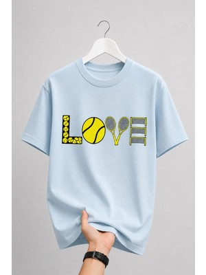 Vodexa Unisex Oversize Tennis Baskılı T-Shirt %100 Pamuk Tenis Temalı Rahat Kalıp Kısa Kollu Tişört