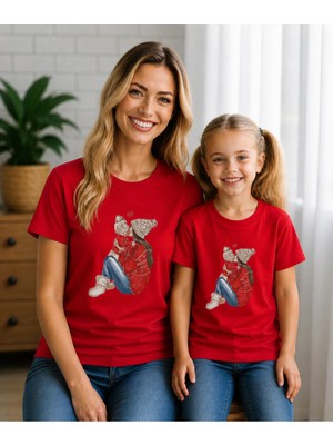 Vodexa Anne Kız Oversize Tişört Twin T-Shirt %100 Pamuk Rahat Kalıp (Her Ürün Tekli Satılmaktadır)