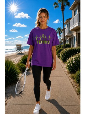 Vodexa Unisex Oversize Tennis Baskılı T-Shirt %100 Pamuk Tenis Temalı Rahat Kalıp Kısa Kollu Tişört