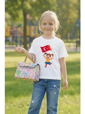 Vodexa 23 Nisan Çocuk Tişört Unısex (Kız-Erkek) %100 Pamuk Baskılı Rahat Kalıp Günlük Bayram T-Shirt