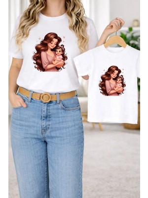 Vodexa Anne Kız Kombin Oversize Tişört Twin T-Shirt %100 Pamuk Rahat Kalıp