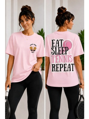 Vodexa Unisex Oversize Tennis Baskılı T-Shirt %100 Pamuk Tenis Temalı Rahat Kalıp Kısa Kollu Tişört