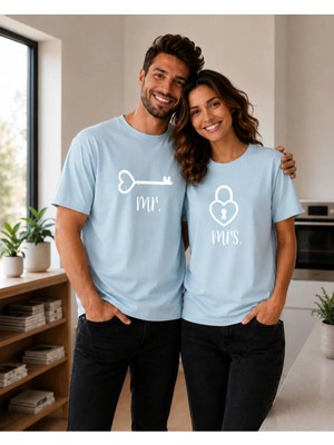 Vodexa Ünisex Oversize T-Shirt Mr Mrs Baskılı %100 Pamuk Tişört Rahat Kalıp (Ürünler Tekli Satılmaktadır)