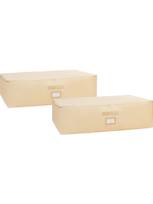 Ocean Home Textile 2'li Mega Boy Bej Balıksırtı Baza Altı Hurç Set 74 x 46 x 22 cm