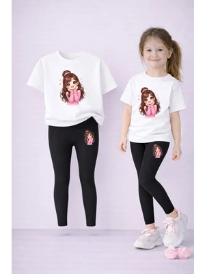 Vodexa Tayt-T-Shirt Takım Anne Kız Kombin %100 Pamuk Esnek Rahat Günlük Spor Kombin
