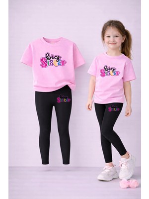 Vodexa Anne Kız Kombin Tayt-T-Shirt Takım %100 Pamuk Baskılı Esnek Rahat Günlük Spor Kombin