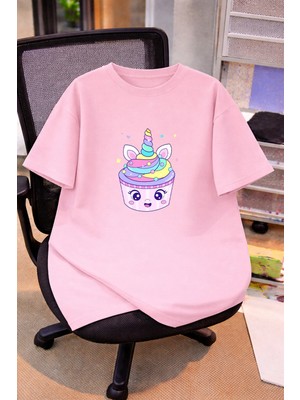Vodexa Oversize Çocuk Genç Tişört %100 Pamuk Baskılı Rahat Kalıp Günlük Şık T-Shirt