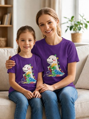 Vodexa Anne Çoçuk Oversize Tişört Kombin Twin T-Shirt %100 Pamuk Rahat Kalıp (Tekli Olarak Satılmaktadır)