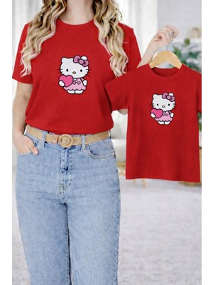 Vodexa Anne Kız Çocuk Kombin Oversize Tişört Twin T-Shirt Yavru Ayıcık Baskılı (Tekli Satılmaktadır)