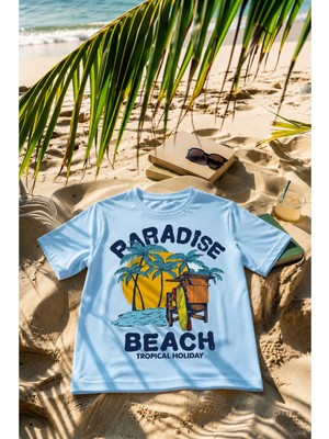 Vodexa Kadın-Erkek Oversize T-Shirt Paradıse Baskılı %100 Pamuk Tişört Rahat Kalıp
