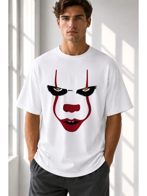 Vodexa Ünisex Oversize T-Shirt Renkli Yüz Baskılı %100 Pamuk Tişört Rahat Kalıp