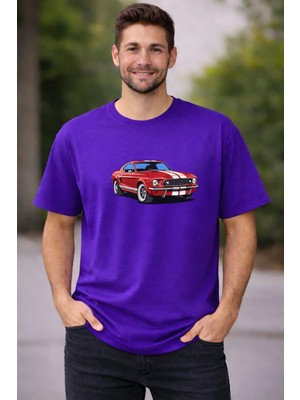 Vodexa Ünisex Oversize T-Shirt Mustang Baskılı %100 Pamuk Tişört Rahat Kalıp