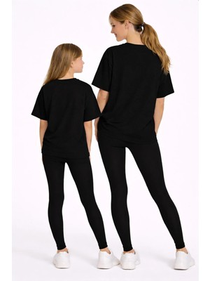 Vodexa Anne Kız Kombin Tayt-T-Shirt Takım %100 Pamuk Esnek Rahat Günlük Spor Kombin(Tekli Satılmaktadır)