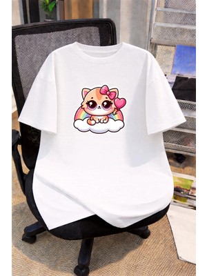 Vodexa Oversize Çocuk Genç Tişört %100 Pamuk Baskılı Rahat Kalıp Günlük Şık T-Shirt