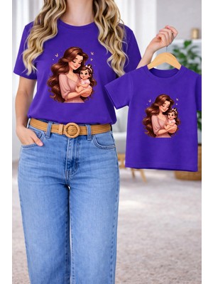 Vodexa Anne Kız Kombin Oversize Tişört Twin T-Shirt %100 Pamuk Rahat Kalıp