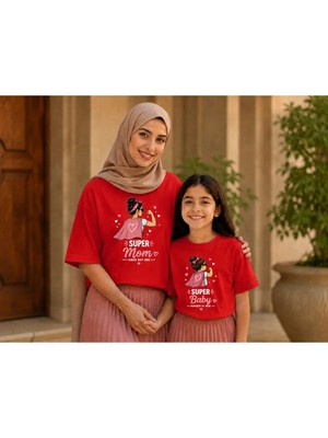 Vodexa Anne Çoçuk Oversize Tişört Kombin Twin T-Shirt %100 Pamuk Rahat Kalıp (Tekli Olarak Satılmaktadır)