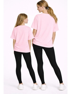 Vodexa Anne Kız Çocuk Kombin Oversize Tişört Twin T-Shirt Kırmızı Çizgi Baskılı