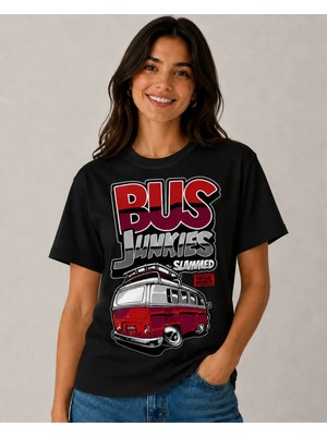 Vodexa Ünisex Oversize T-Shirt Bus Baskılı %100 Pamuk Tişört Rahat Kalıp
