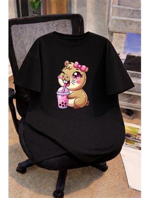 Vodexa Oversize Çocuk Genç Tişört %100 Pamuk Baskılı Rahat Kalıp Günlük Şık T-Shirt