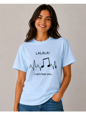 Vodexa Ünisex Oversize T-Shirt La La La Baskılı %100 Pamuk Tişört Rahat Kalıp
