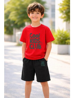 Vodexa Erkek-Kız Çocuk Tişört Şort Takım %100 Pamuk Yazlık Rahat Kalıp Baskılı T-Shirt Çocuk Kombin