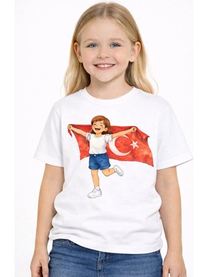 Vodexa Çocuk T-Shirt 23 Nisan Egemenlik ve Çocuk Bayramı Tişört Unisex %100 Pamuk Baskılı Rahat Kalıp