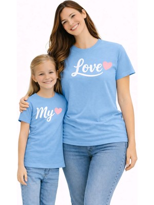 Vodexa Anne Ünisex Çocuk Kombin Oversize Tişört Twin T-Shirt My Love Baskılı Tekli