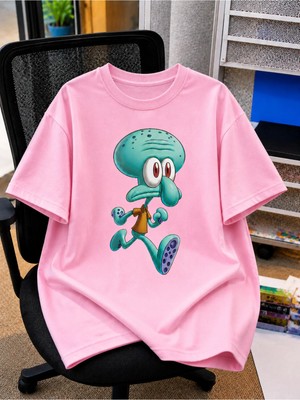 Vodexa Ünisex Oversize T-Shirt Dokunaç Baskılı %100 Pamuk Tişört Rahat Kalıp