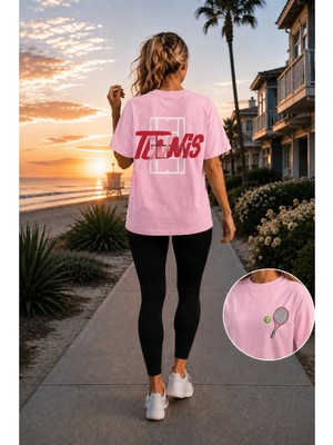 Vodexa Unisex Oversize Tennis Baskılı T-Shirt %100 Pamuk Tenis Temalı Rahat Kalıp Kısa Kollu Tişört