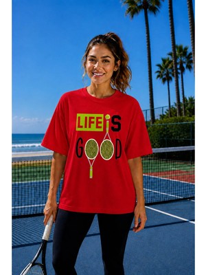 Vodexa Unisex Oversize Tennis Baskılı T-Shirt %100 Pamuk Tenis 30 Temalı Rahat Kalıp Kısa Kollu Tişört
