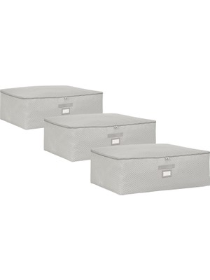 Ocean Home Textile 3'lü Büyük Boy Gri Balıksırtı Baza Altı Hurç Set 62 x 46 x 22 cm