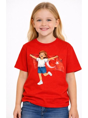 Vodexa Çocuk T-Shirt 23 Nisan Egemenlik ve Çocuk Bayramı Tişört Unisex %100 Pamuk Baskılı Rahat Kalıp