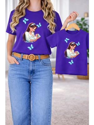 Vodexa Anne Kız Kombin Oversize Tişört Twin T-Shirt %100 Pamuk Rahat Kalıp