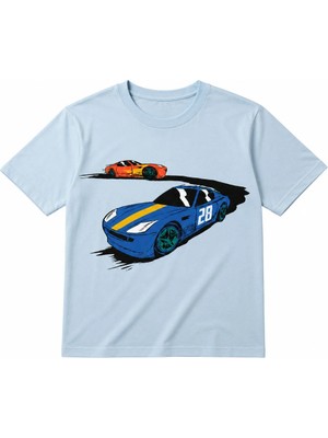 Vodexa Ünisex Oversize T-Shirt Yarış Yolu Baskılı %100 Pamuk Tişört Rahat Kalıp