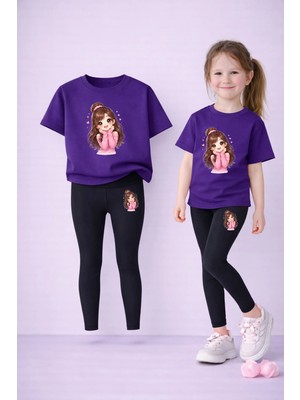 Vodexa Tayt-T-Shirt Takım Anne Kız Kombin %100 Pamuk Esnek Rahat Günlük Spor Kombin