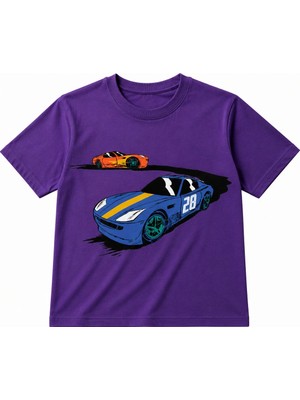 Vodexa Ünisex Oversize T-Shirt Yarış Yolu Baskılı %100 Pamuk Tişört Rahat Kalıp