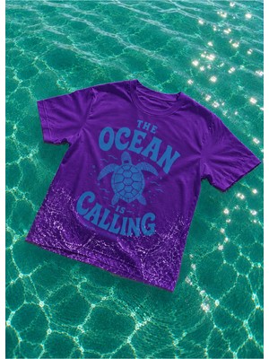Vodexa Kadın-Erkek Oversize T-Shirt Ocean Baskılı %100 Pamuk Tişört Rahat Kalıp