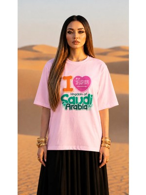 Vodexa Kadın Oversize T-Shirt Arabia Baskılı %100 Pamuk Tişört Rahat Kalıp