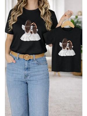 Vodexa Anne Kız Kombin Oversize Tişört Twin T-Shirt %100 Pamuk Rahat Kalıp