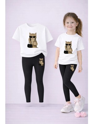 Vodexa Tayt-T-Shirt Takım Anne Kız Kombin %100 Pamuk Esnek Rahat Günlük Spor Kombin