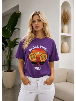 Vodexa Unisex Oversize Tennis Baskılı T-Shirt %100 Pamuk Tenis Temalı Rahat Kalıp Kısa Kollu Tişört