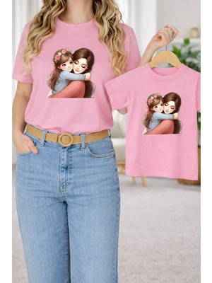 Vodexa Anne Kız Kombin Oversize Tişört Twin T-Shirt %100 Pamuk Rahat Kalıp