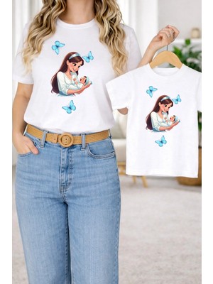 Vodexa Anne Kız Kombin Oversize Tişört Twin T-Shirt %100 Pamuk Rahat Kalıp