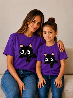 Vodexa Anne Çoçuk Oversize Tişört Kombin Twin T-Shirt %100 Pamuk Rahat Kalıp (Tekli Olarak Satılmaktadır)