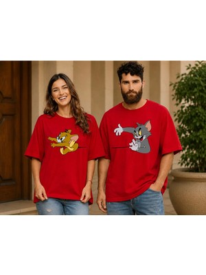Vodexa Ünisex Oversize T-Shirt Tom Baskılı %100 Pamuk Tişört Rahat Kalıp