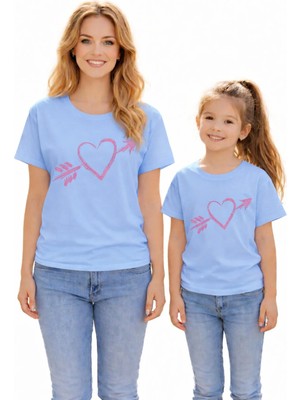 Vodexa Anne Kız Kombin Oversize Tişört Twin T-Shirt Anne Cocuk Oklu Kalp Baskılı (Tekli Satılmaktadır)