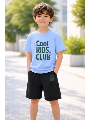 Vodexa Erkek-Kız Çocuk Tişört Şort Takım %100 Pamuk Yazlık Rahat Kalıp Baskılı T-Shirt Çocuk Kombin