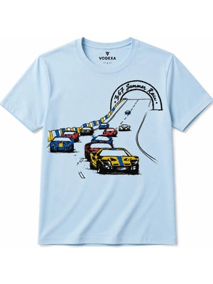 Vodexa Ünisex Oversize T-Shirt Ralli Baskılı %100 Pamuk Tişört Rahat Kalıp