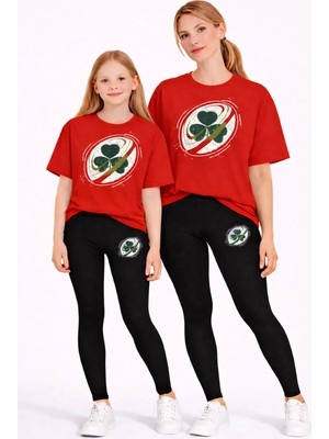 Vodexa Anne Kız Kombin Tayt-T-Shirt Takım %100 Pamuk Esnek Rahat Günlük Spor Kombin(Tekli Satılmaktadır)